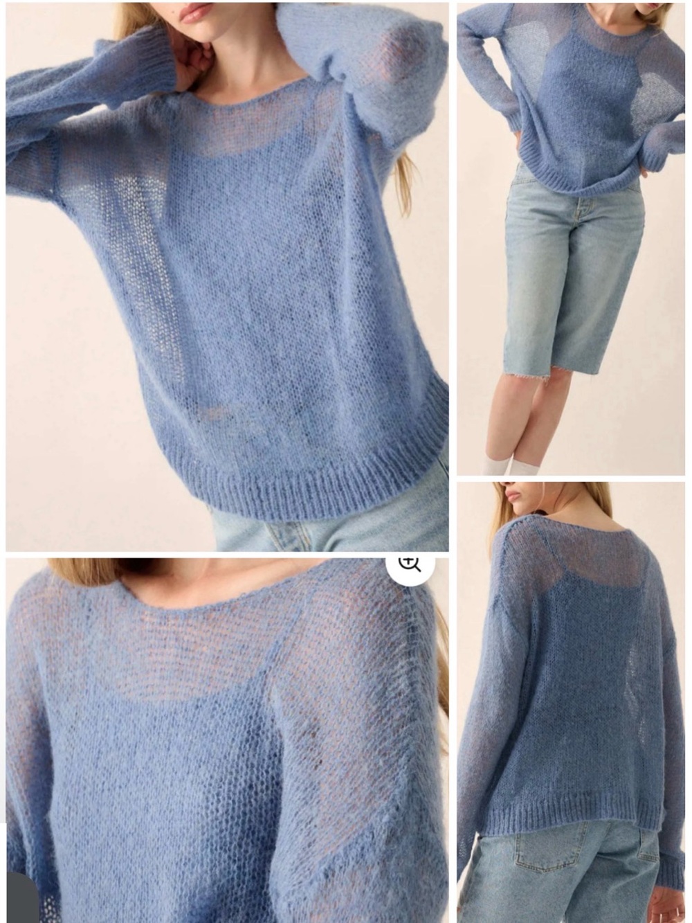 Promesa See It Through Layered Open-Knit Sheer Sweater Periwinkle Blue sz S NWT